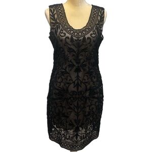 SACHIN & BABI Black Sleeveless Embroidered Overlay Shift Dress Women's Size 6